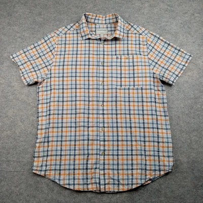 Craghoppers Shirt Mens Large Blue Orange Plaid Short Sleeve Button Front CMS58 - Image 1 of 4