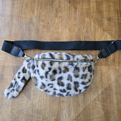 Leopard Print Furry Fanny Pack Cross Body Bag. - Image 1 of 4