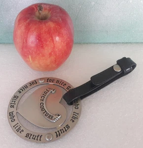 Juicy Couture Vintage Y2K ~LARGE Bag Charm! Silver-Tone Heart/Blk Leather w/Snap - Picture 1 of 9