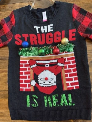 Suéter No Boundaries Mujer Feo Navidad Junior Lg 11-13 ~ La Lucha es Real Foto 1 de 4