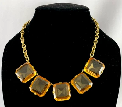 JCREW Collar Necklace Orange Crystal Chunky Faceted Crystal Gold Tone - Image 1 of 4