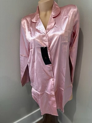 Sexy CAMISA DE NOCHE BE WICKE sedosa BRILLANTE MANGA LARGA cuello botón dormir CAMISA M Foto 1 de 4