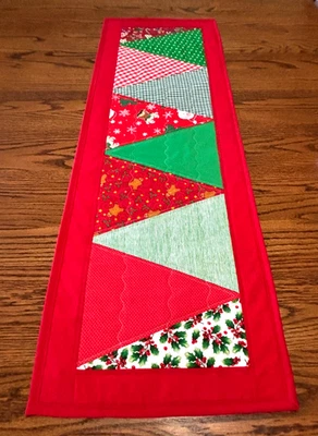 Christmas Table Runner Handmade  Quilted Trees 13.5" x 39"  New  Reversible - Image 1 of 3