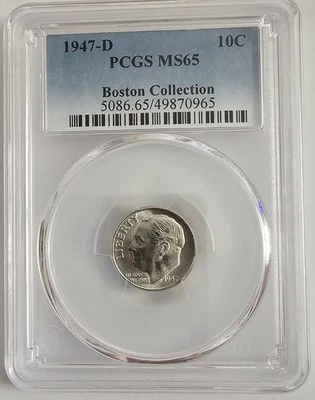 1947-D Roosevelt Dime Boston Collection MS65 PCGS Blue Label - Image 1 of 4