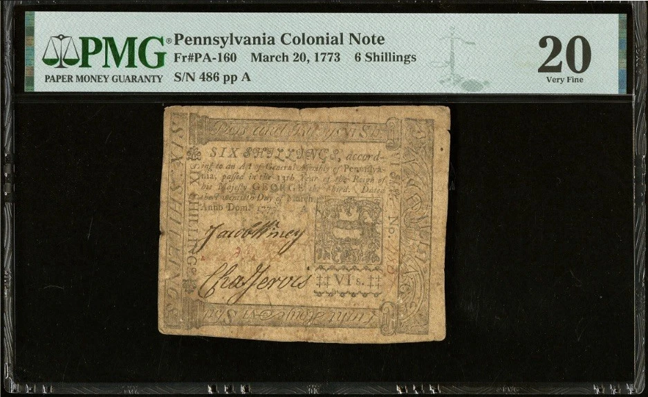 1773 PENNSYLVANIA American Revolution Colonial Currency Bank Note PA-160, PMG 20 - Image 1 of 4