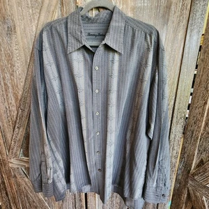 Camisa Tommy Bahama Para Hombre XXL Mezcla de Seda Manga Larga Botón Frontal Camisa Gris - Imagen 1 de 12