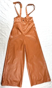 NEW GoodTime USA Size S-TALL Brown Faux Leather Overalls Wide Leg 34" Inseam NWT - Picture 1 of 13