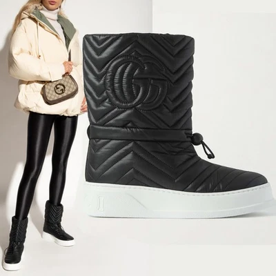 GUCCI BOOTS GG LOGO QUILTED BLACK NYLON RUBBER SOLE $920 sz IT 38 US 8 - Image 1 of 4