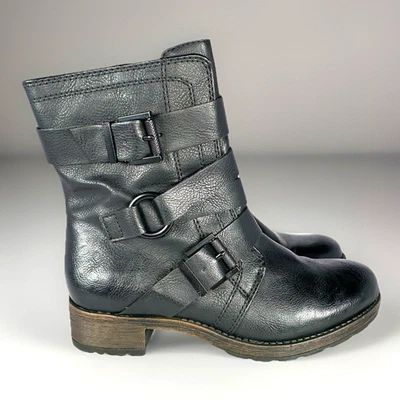Botas de Moto Crown Vintage NICK para Mujer Medio Imitación Cuero Motociclista Hebillas Cremallera Lateral, 7 Foto 1 de 4