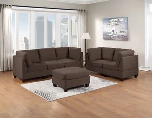 Modular Sofa Set 6pc Set Living Room Furniture Sofa Loveseat Couch Black Coffee - Picture 1 of 12