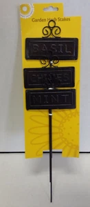 Outdoor Living House Home Garden Herb Decorative Stakes Basil Chives Mint Set 3  - Picture 1 of 3