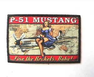 Patch MORALE 5x8cm "PIN-UP P51 MUSTANG" Broderie PRINT Design Fun Militaire - Picture 1 of 28