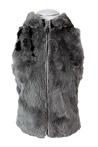 Jamie Sadock Womens Hooded Vest Gray Fur Removable Hood Full Zip Closure Size M - Picture 1 of 8