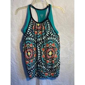 Justice Active Tank Built In Sports Bra Teal Geometric Pattern Girls Size 20 - Picture 1 of 5