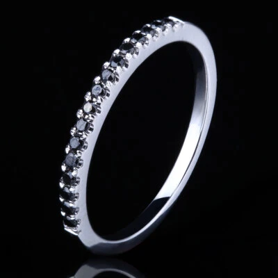 ANILLO DE COMPROMISO DE DIAMANTES NEGROS PAVÉ ANILLO FINO Deco Oro Blanco Sólido 10K Foto 1 de 4