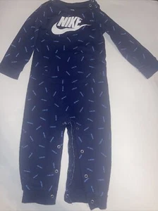 Nike Baby Boy 18 months Long Sleeve One Piece Bodysuit Outfit Blue Nike Logos - Picture 1 of 7