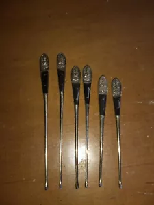 Vintage Lot of 6 Siam Willy Thailand Asian Buddha Brass Swizzle Stir Bar Sticks - Picture 1 of 9