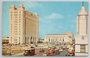Fort Worth TX Texas Pacific Railway & Post Office Plaza Main St. Postcard 1950s - Picture 1 of 5