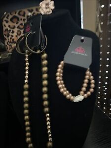 Paparazzi Acrylic  Brown  Pearl Beads Necklace Set