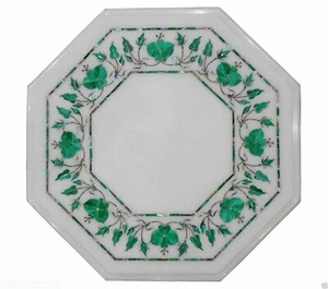 12" Marble side end Table Top semi precious stones malachite inlay work - Picture 1 of 1