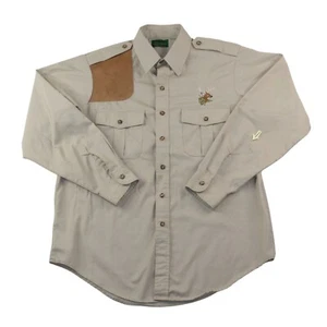 Outdoors Impression Mens Large Khaki Brown Shooting Hunting Long Sleeve Shirt - Picture 1 of 17