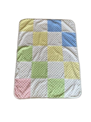 Just Born Girls Pink White Patchwork Baby Blanket Minky Dots Sherpa 42x30 inches - Image 1 of 4
