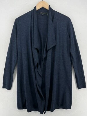 THEORY Cardigan Womens S Trincy Soft Luster Wool Open Front Draped Sweater Blue - Image 1 of 4