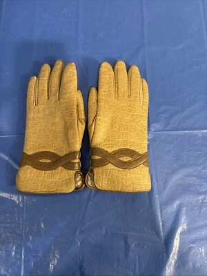 Vintage Betmar Beige With Brown Designs Gloves. Size M. - Image 1 of 3