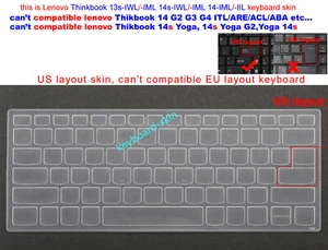 Keyboard Skin Cover for Lenovo ThinkBook 13s-IWL 13s-IML 14s-IWL 14s-IML 14-IML - Picture 1 of 8