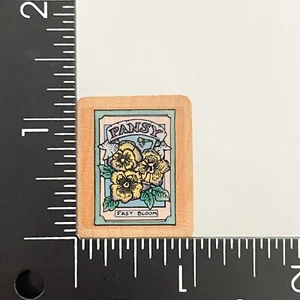 Small Pansy Flower Fast Bloom Garden Seed Packet Wood Mounted Rubber Stamp - Picture 1 of 3