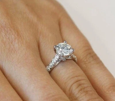 2.00 Ct Round Cut White Halo Moissanite Engagement Ring Solid 14K White Gold - Image 1 of 3