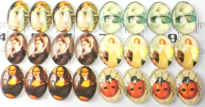 24 Different 25x18mm Glass Colorful Women Angels Mona Lisa Cameos Cabochons Nice - Image 1 of 4