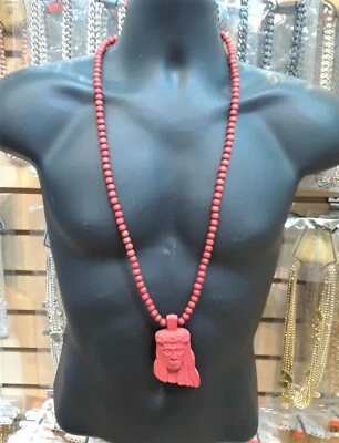Collar Colgante Madera 3D Larga Cabeza de Jesús Cristo Religioso Cuentas Hip Hop Foto 1 de 2