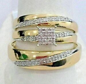 2Ct Round Cut Cubic Zirconia Ring Trio Bridal Set 925 Silver Gold Plated