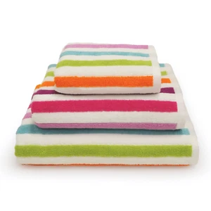 Cali Multi Coloured Striped Towels - 100% Cotton Rainbow Patterned Bath Towels - Picture 1 of 11