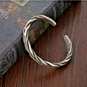 Men's Silver Plated Thai Handmade Vintage Bangles Twisted Cuff Viking Bracelets - Picture 1 of 8