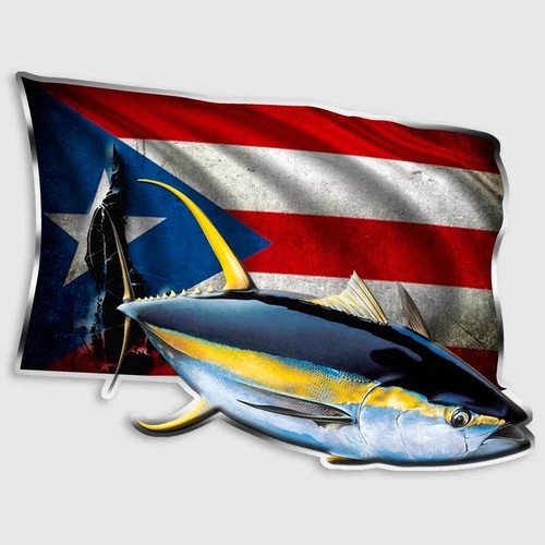 Puerto Rico Fishing Flag Decal Yellowfin Tuna Sport Angler Trophy Boat