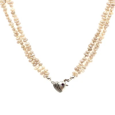 Collana di perle JKa acqua dolce 45 cm 2 file in argento 925 gioiello da donna - Immagine 1 di 4