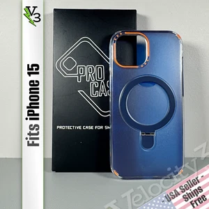 Case for iPhone 15 - Frosted Blue w/ Orange Accents | Magnetic O-Ring Kickstand - Picture 1 of 17
