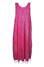 Boho Gypsy Hippie Chic Beach Maxi Dress Pink Tie Dye Casual Sleeveless Dresses M