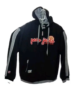 Y2K Paco Jeans Hoodie Jacke mit durchgehendem Reißverschluss und Kapuzenkordelzug schwarz/grau XXL Hip Hop - Bild 1 von 13
