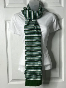 Vintage Knit Striped Rectangular Scarf - Navy, Green, White & Blue - EUC - Picture 1 of 4