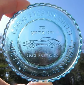 Millville Art Glass MAG 1991 Corvettes Unltd. Fastback Pale Turquoise Cup Plate - Picture 1 of 4