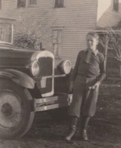 1930s Boy Portrait Standing By Vintage Car Country House Background - Picture 1 of 3