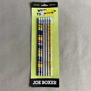 Juego de herramientas de escritor Joe Boxer (paquete de 6 lápices) NUEVO 2003 Kmart Y2K retro cara sonriente - Imagen 1 de 4