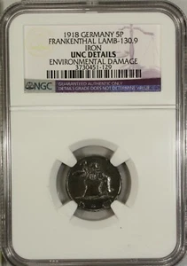 Germany 5 Pfennig 1918 NGC UNC  Iron Frankenthal Lamb-130.9 Ironsmith - Picture 1 of 4
