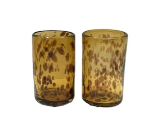 Studio Art Blown Glass 5" Tortoise Confetti 16 Oz Drinking Glasses (2) - Picture 1 of 9