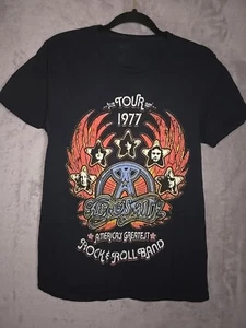 Camiseta pequeña para hombre Aerosmith America's Greatest Tour 1977 rock adulto S negra - Imagen 1 de 6