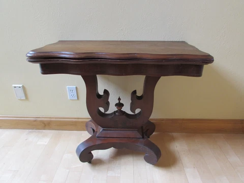 Antique Empire 1830’s Lyre Base Console & Game Table Flip & Swivel Top Mahogany Cover