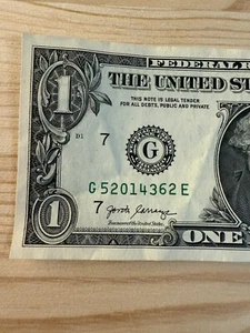 2017A $1 Dollar Bill Date Note 2014 (52014362) Fancy Serial Number  - Picture 1 of 6